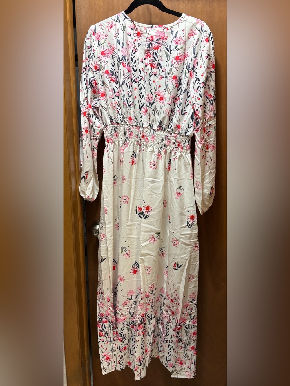Women's Cream Floral Smocked Waist Maxi Dress